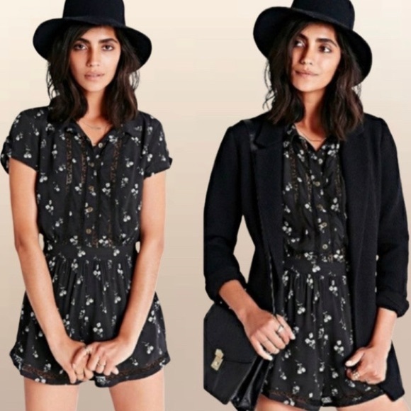 COOPERATIVE for UO black floral romper with lace inserts - Picture 1 of 15